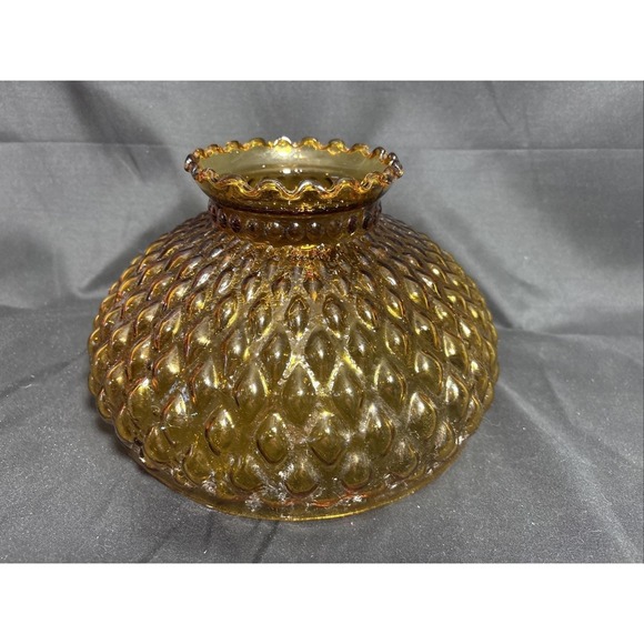 VINTAGE AMBER GLASS DIAMOND QUILTED EMBOSSED SHADE 10" FITTER MID CENTURY - Picture 2 of 6